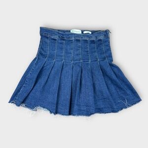 RE:Generation Pleated Denim Mini Skirt M Frayed Hem Y2K Indie Star